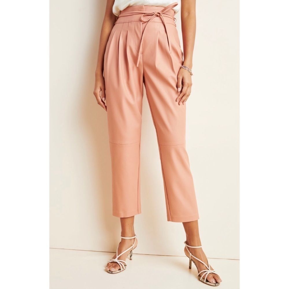 High-Rise Paperbag Waist Cropped Pants - Blush Pink